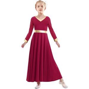 Girls Burgundy Dance Dress Long Sleeve Loose Fit Size 160